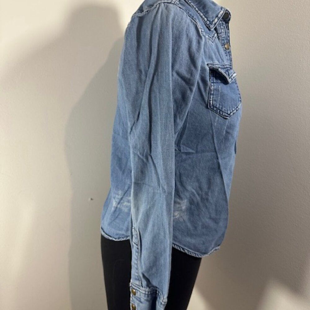 Miley Cyrus Distressed Denim Button Down Shirt 8313 - Picture 3 of 10